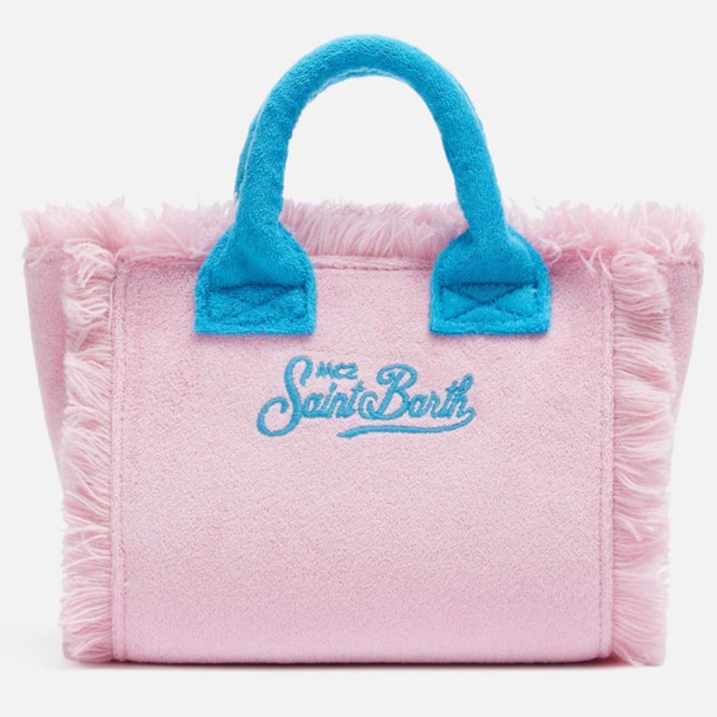 Product image of the back of the 2132 EMB Colette Sponge beach bag in pink and blue from MC2 Saint Barth