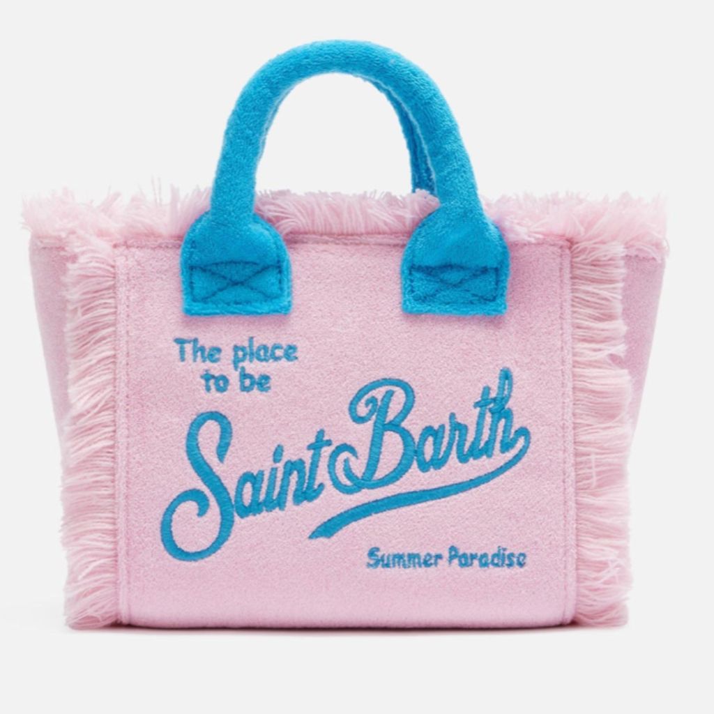 Product image of the front of the 2132 EMB Colette Sponge beach bag in pink and blue from MC2 Saint Barth