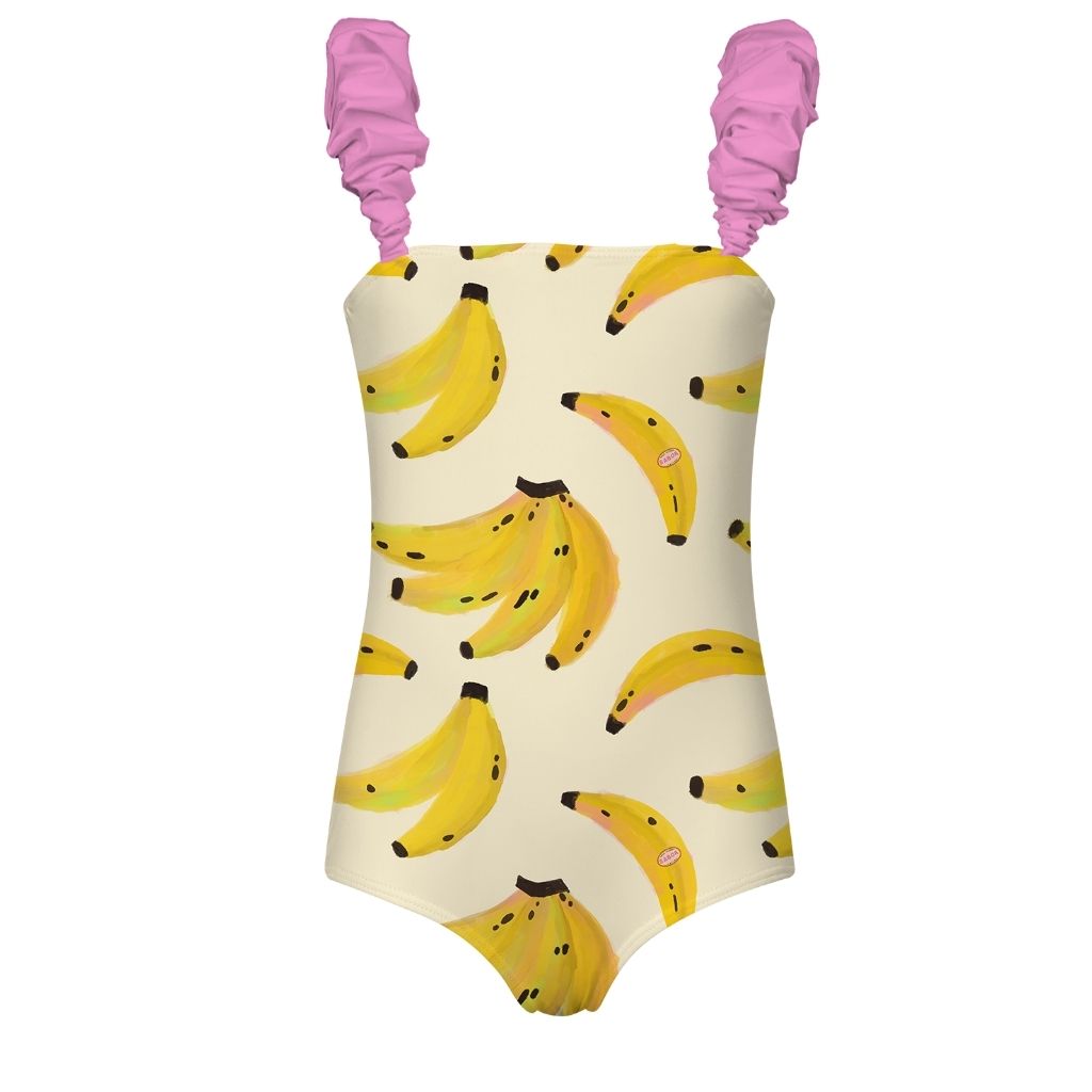 Product shot of the front of the Banano Colombiano Bamba One Piece Swimsuit from Colombian swim and resort wear brand Pepita & Me