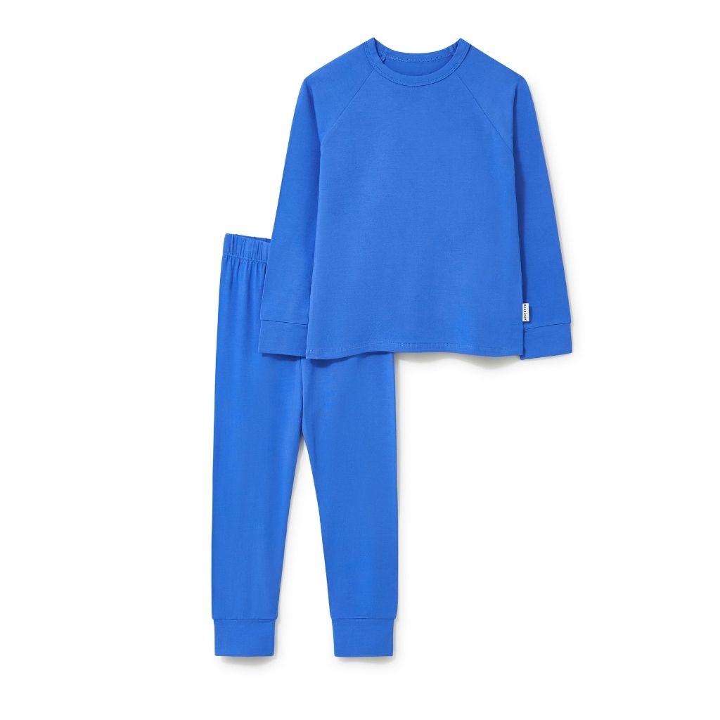 Front of Bamboo Base Layer thermals for Kids in Blue from Roarsome