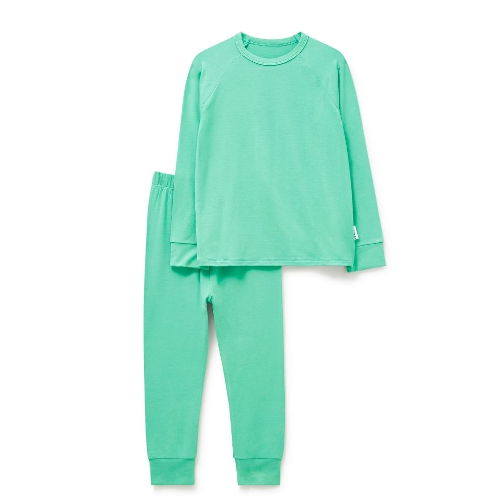 Front of Bamboo Base Layer thermals for Kids in Green from Roarsome