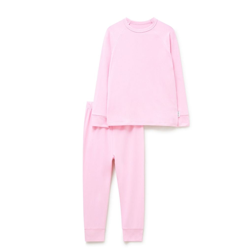 Front of Bamboo Base Layer thermals for Kids in Pink from Roarsome