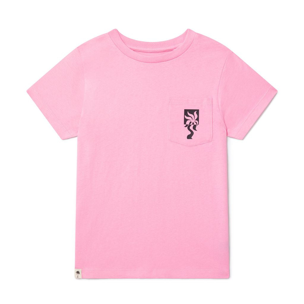 Front product shot of the Clara Palm Kids T-Shirt from Boardies in Pink