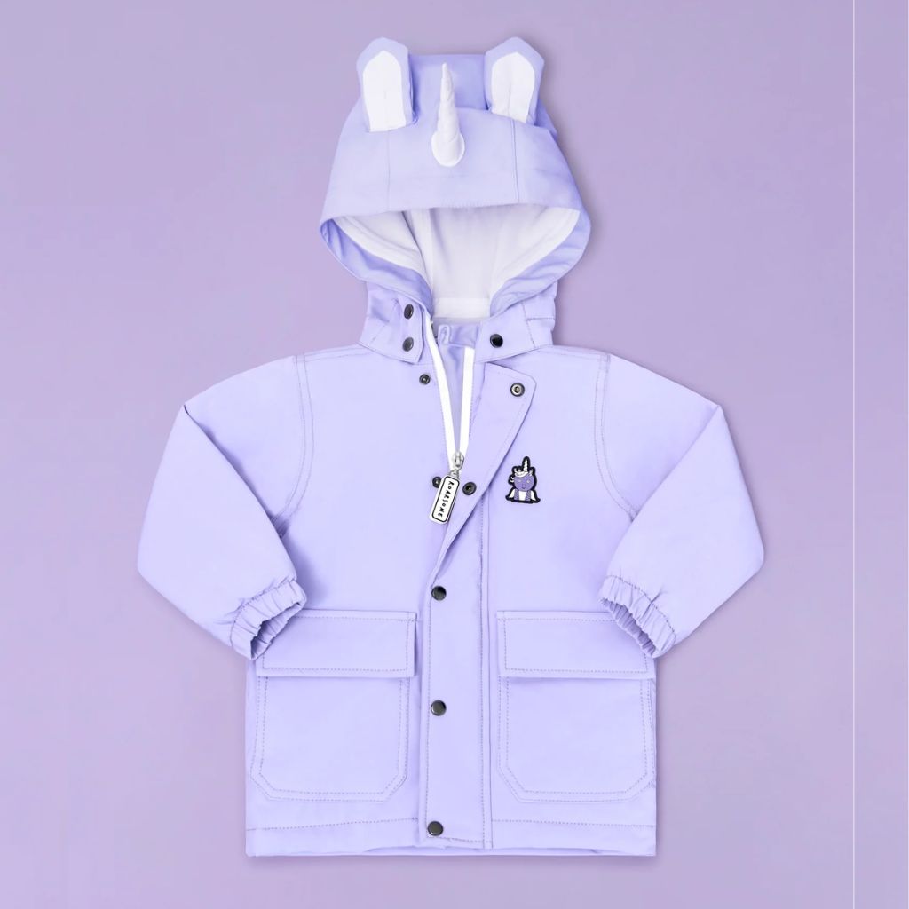 Front of the Everyday Raincoat in Sparkle the Unicorn Purple from Roarsome