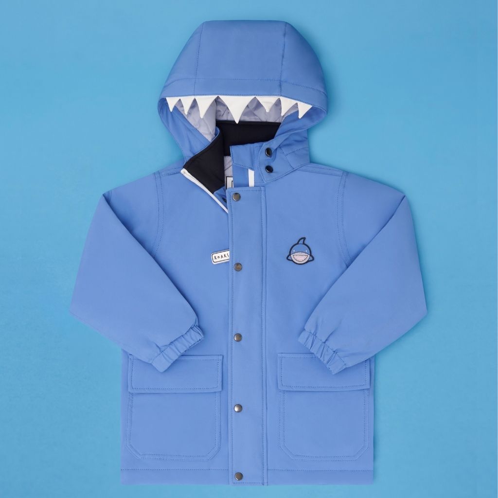 Front of the Everyday Raincoat in Reef the Shark Blue from Roarsome