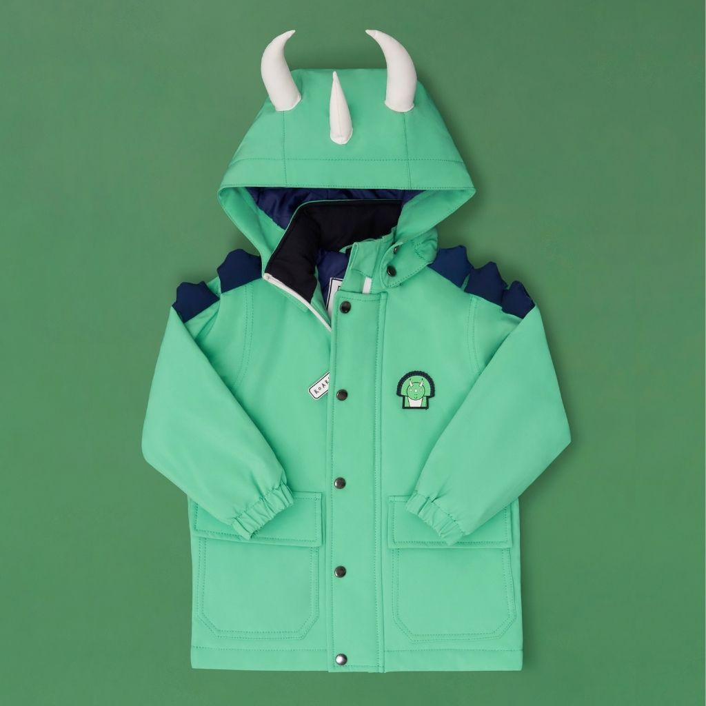 Front of the Everyday Raincoat in Spike the Dinosaur Green from Roarsome