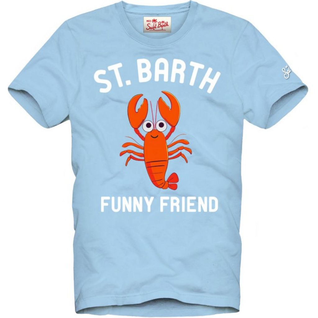 Product shot of the front of the MC2 Saint Barth Happy Lobster boys t-shirt in blue