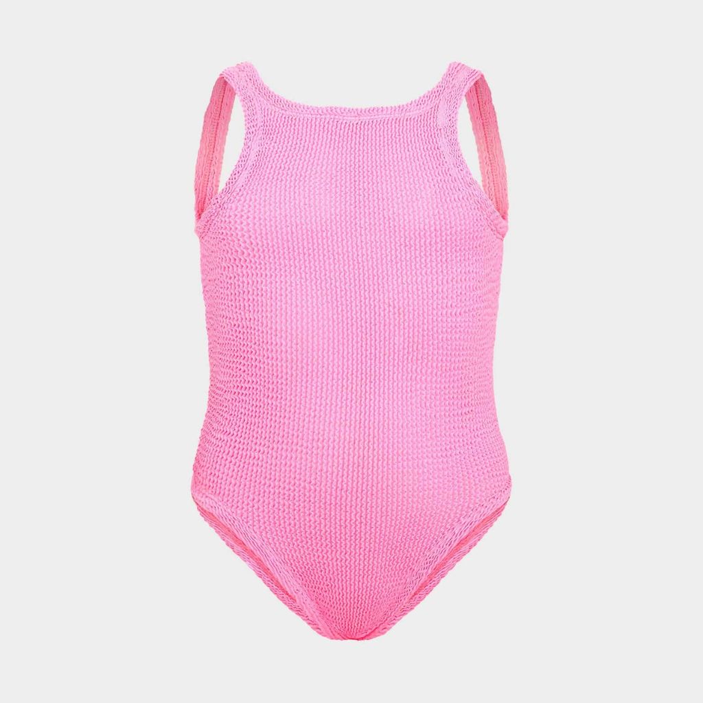Image of the front of the Hunza G Baby Classic Swimsuit in Bubblegum for girls aged 3 - 6 years