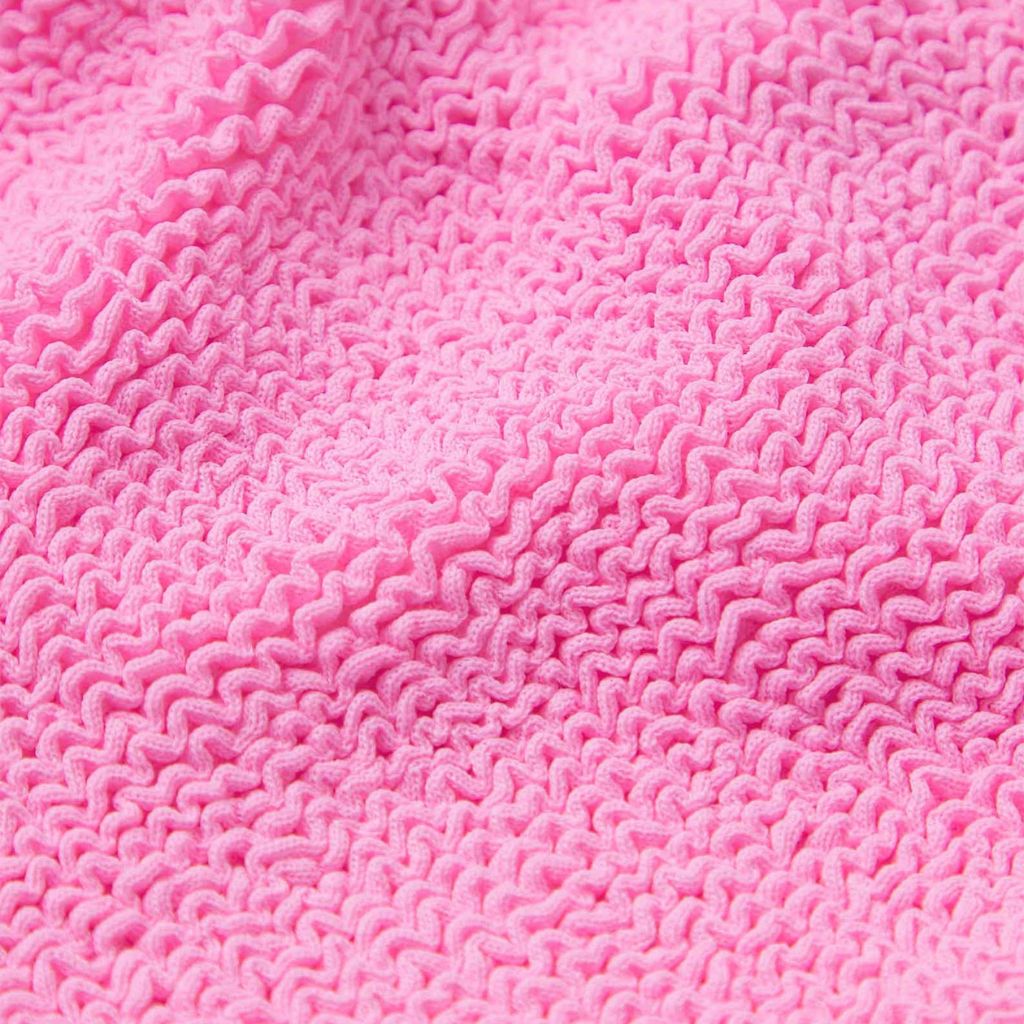 Close up of theBubblegum Pink crinkle fabric on the Hunza G Duo Lyra Bikini