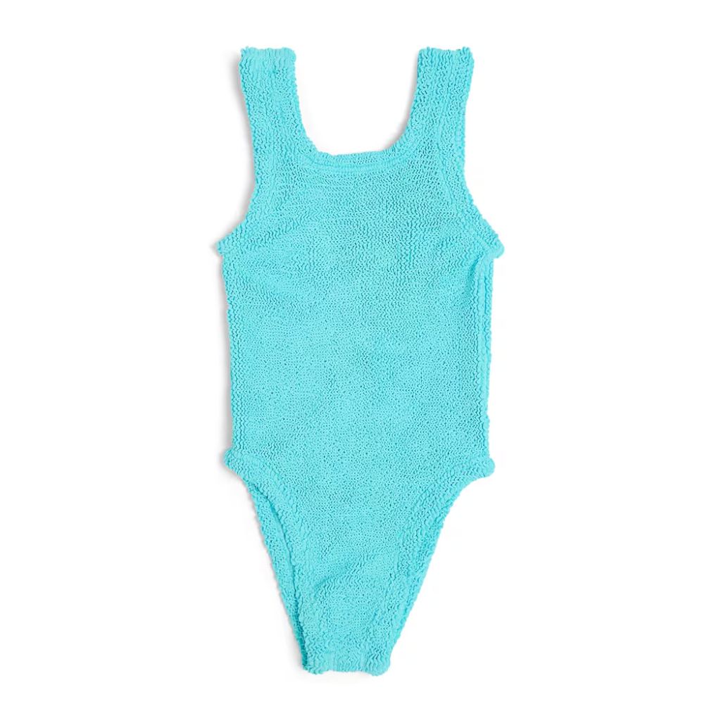 Product shot of the front of the Baby Classic Swimsuit in Aqua from Hunza G