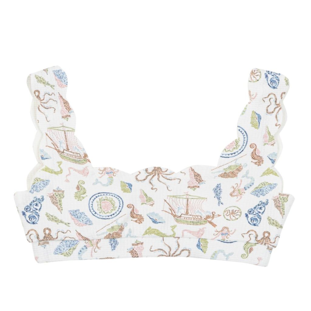 Product shot of the front of the Marysia Bumby Palm Springs Bikini Top in Cameo Print 1