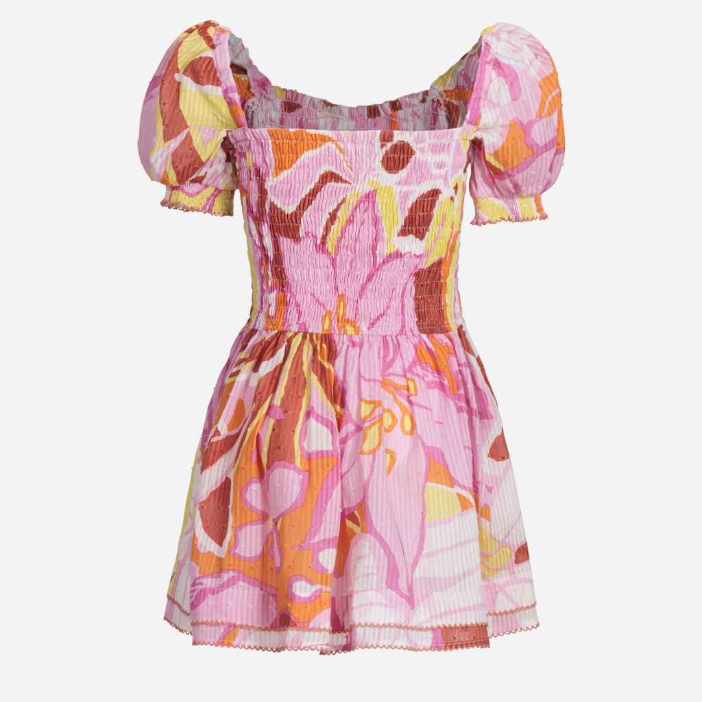 Back product shot of the Mini Dress Bertha in Pink Macro Lilium print from Poupette St Barth Kids