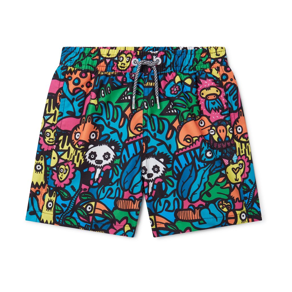 Front product shot of the Boardies Munday Jungle Kids Swim Shorts