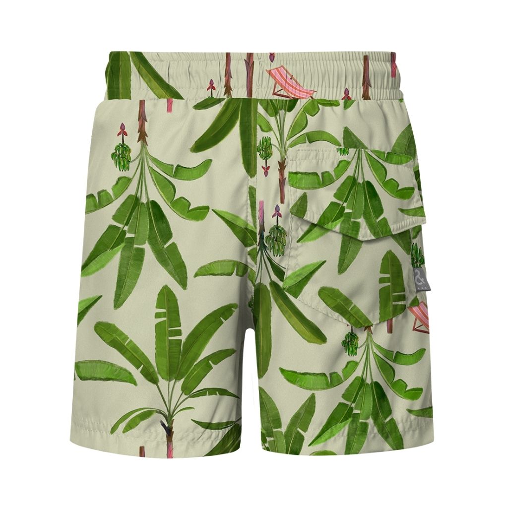 Product shot of the back of the Platanal Verde Boys Swim Shorts from Colombian Swim and Resort wear brand Pepita & Me