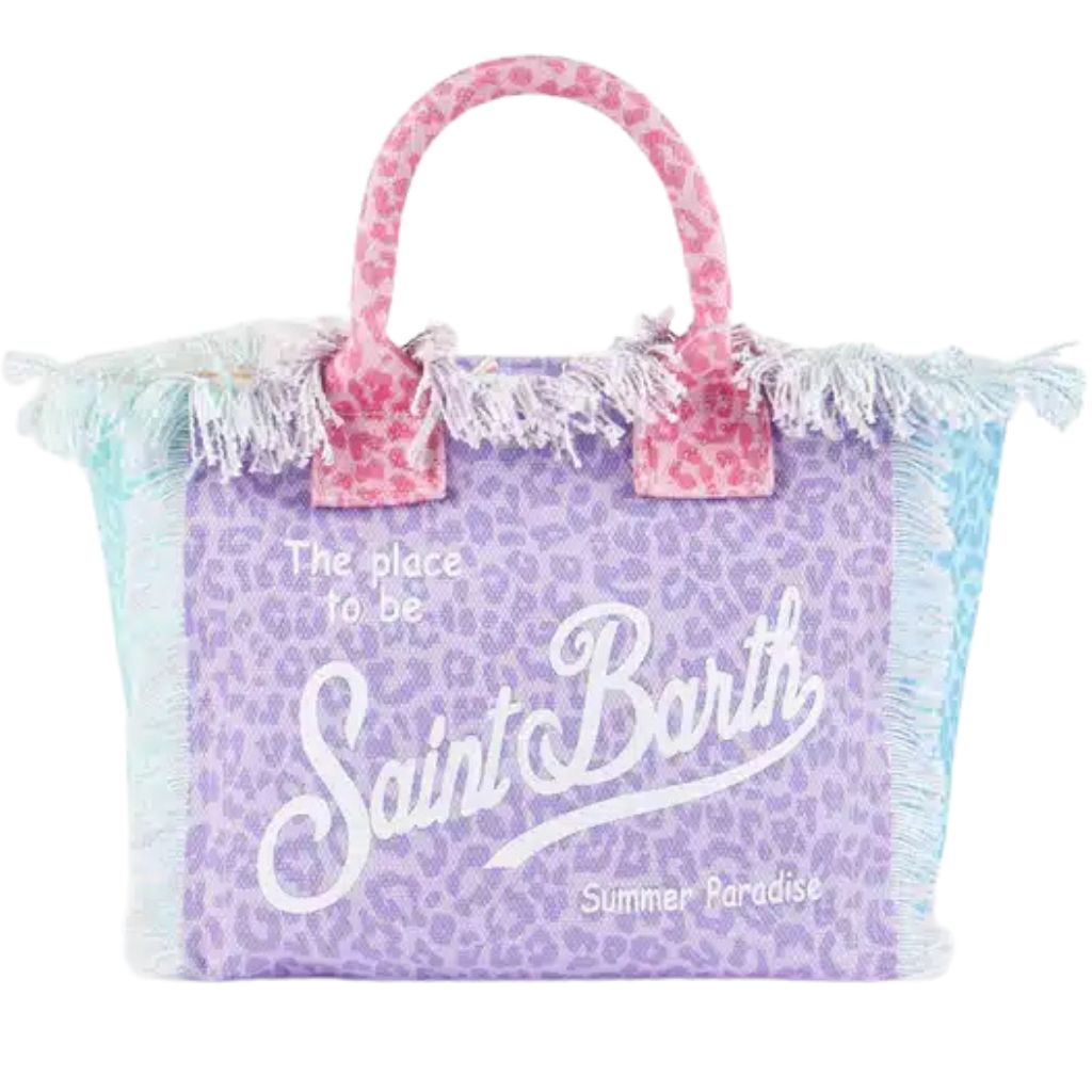 Product shot of the front of the Pastel Leopard Col Colette Cotton beach bag from MC2 Saint Barth