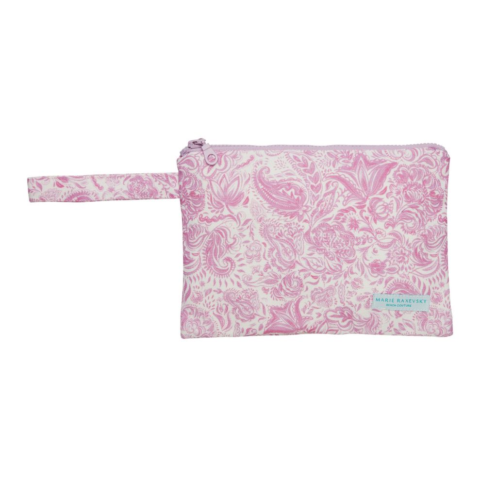 Front product shot of the pink paisley small pouch from Marie Raxevsky