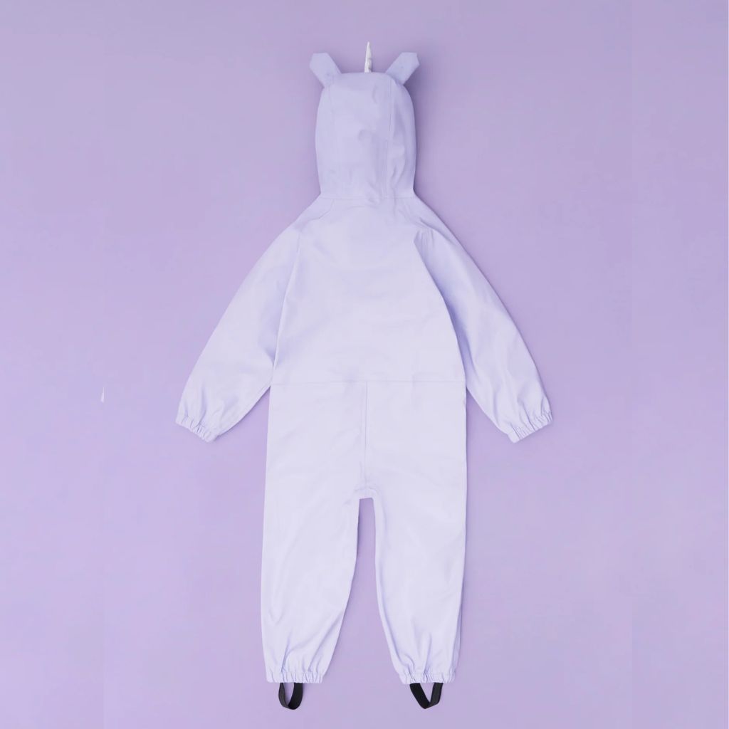 Back view of the Purple Sparkle the Unicorn Puddlesuit from Roarsome