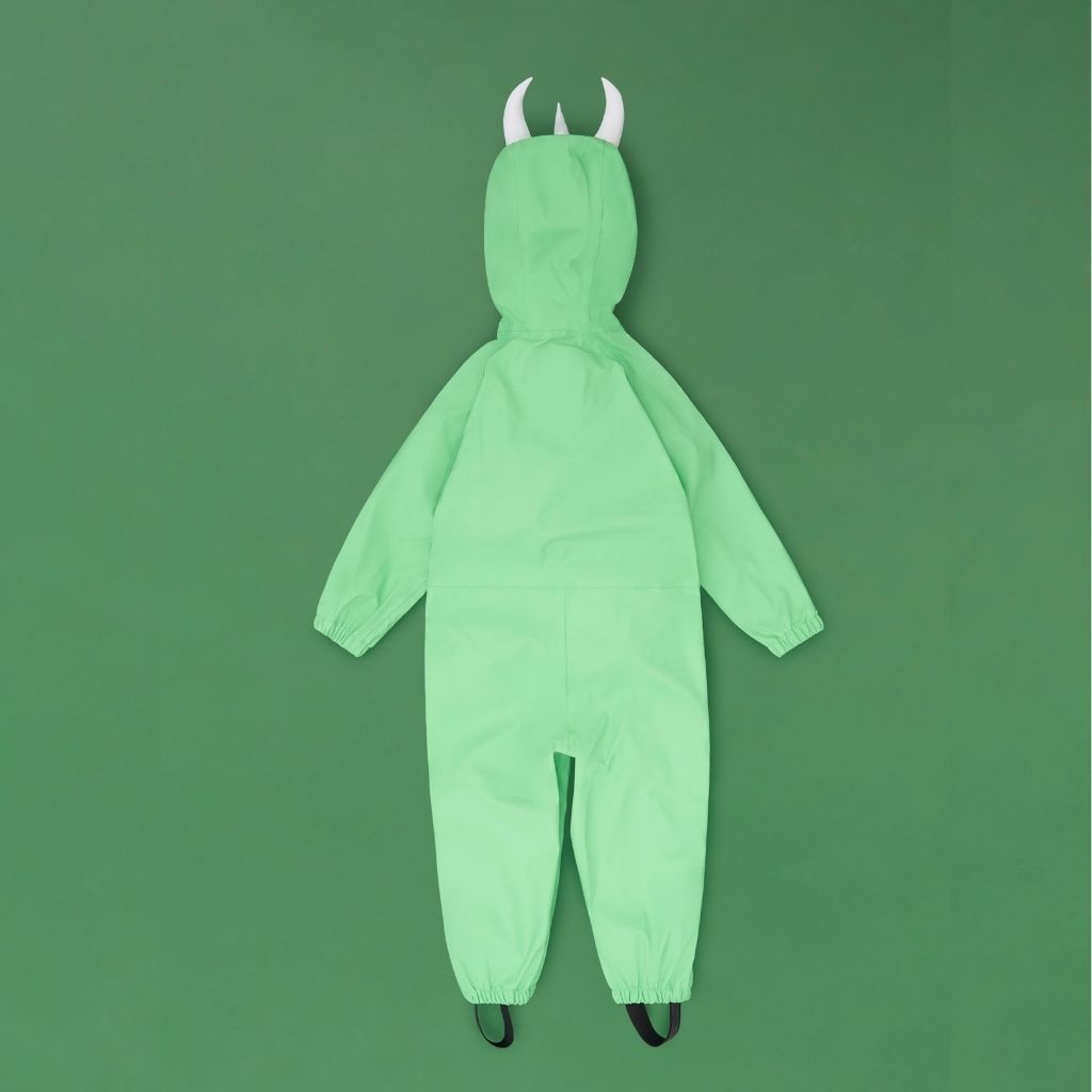 Back view of the Green Spike the Dinosaur Puddlesuit from Roarsome
