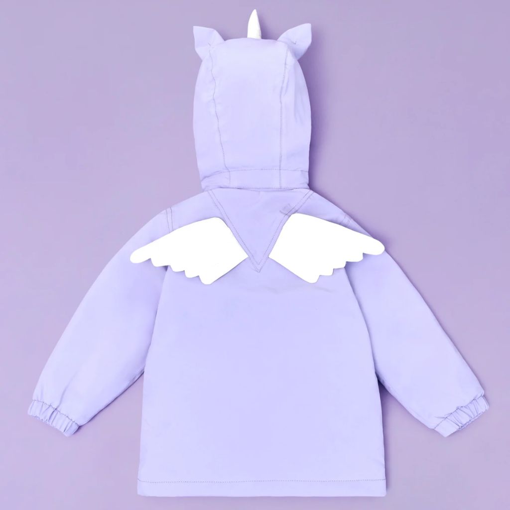 Back of the Everyday Raincoat in Sparkle the Unicorn Purple from Roarsome