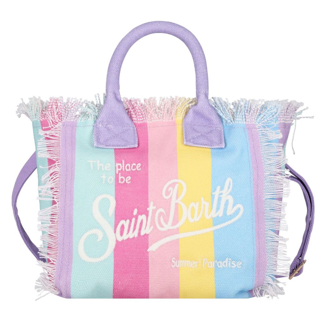 Product shot of the front of the Multicoloured Stripe Colette Cotton Beach Bag from MC2 Saint Barth
