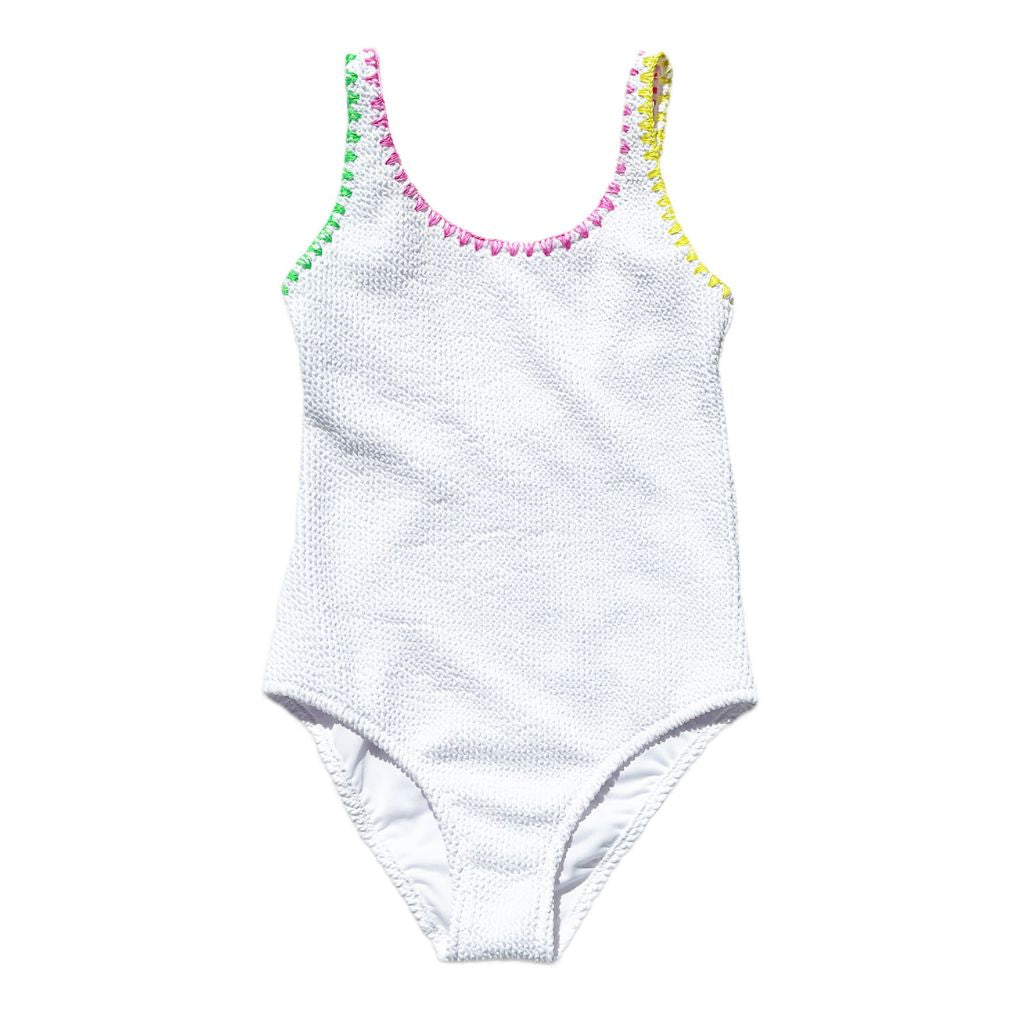 Product shot of the front of the Tamara swimsuit in white, from Nessi Byrd as part of their Spring Summer 2025 collection