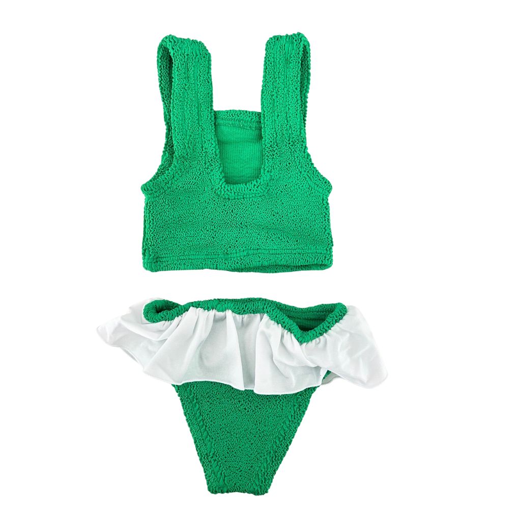 Product shot of the back of the Baby Duo Olive Bikini in Emerald from Hunza G